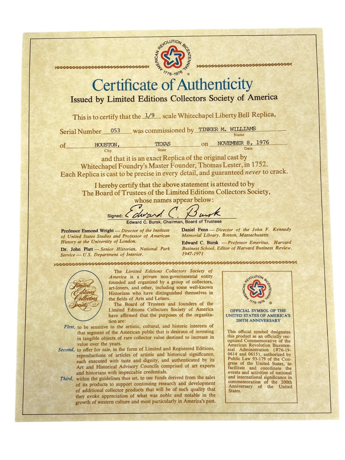 Whitechapel Liberty Bell Replica  — 22K gold plate — Limited edition for the Bicentennial