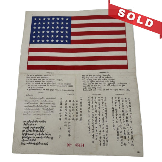 WWII U.S. East Asia Blood Chit with the 48-Star Flag