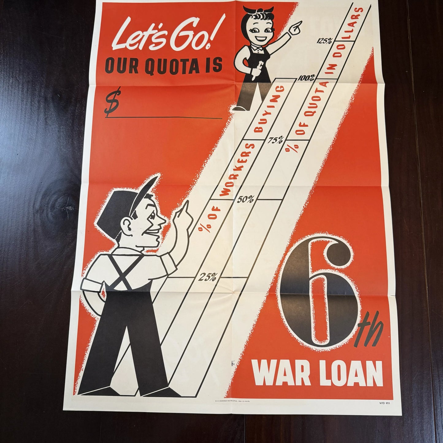 WWII War Bond drive materials, including "For Freedom's Sake" poster, sign, ad