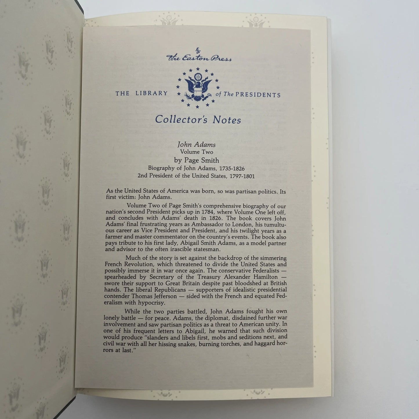 "John Adams" by Page Smith — Two volume set — Leather-bound, gilt-edged Easton Press edition