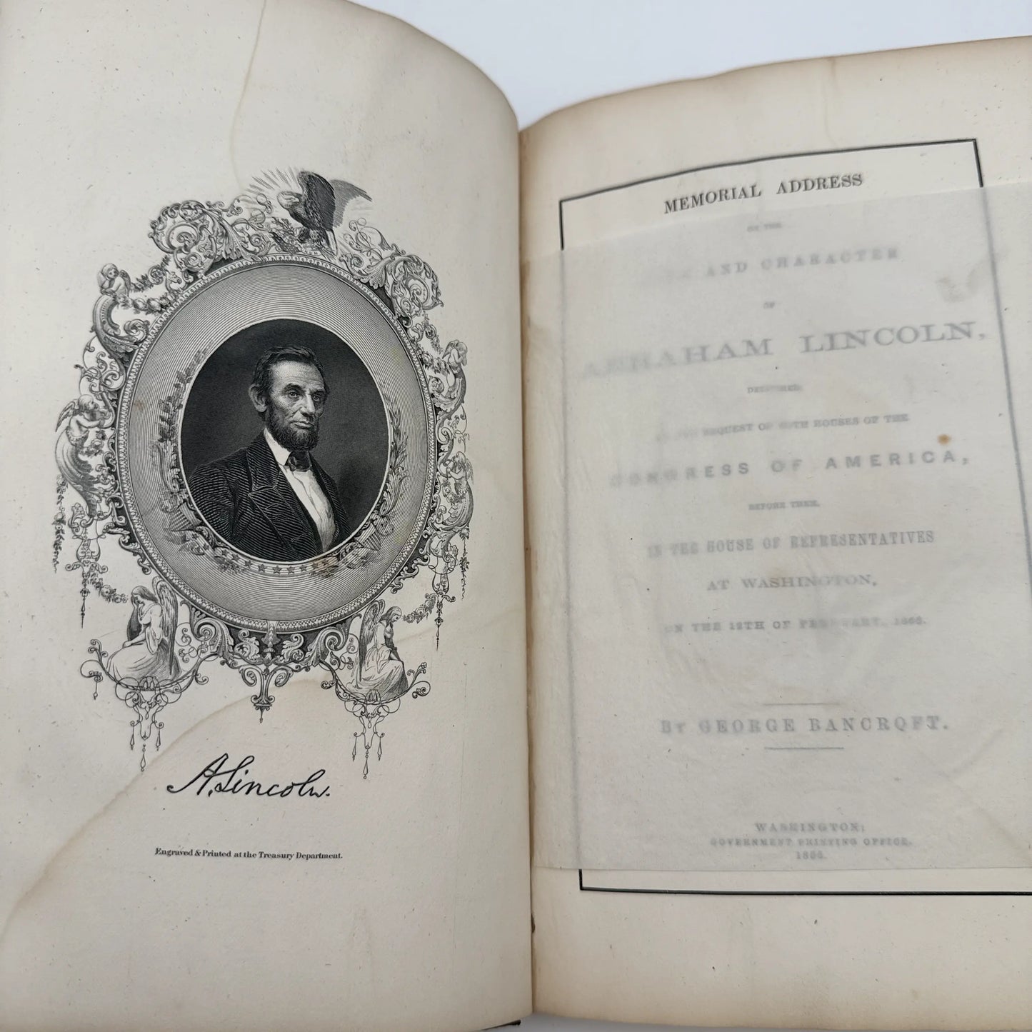 "The Memorial Address on the Life and Character of Abraham Lincoln" by George Bancroft — First edition