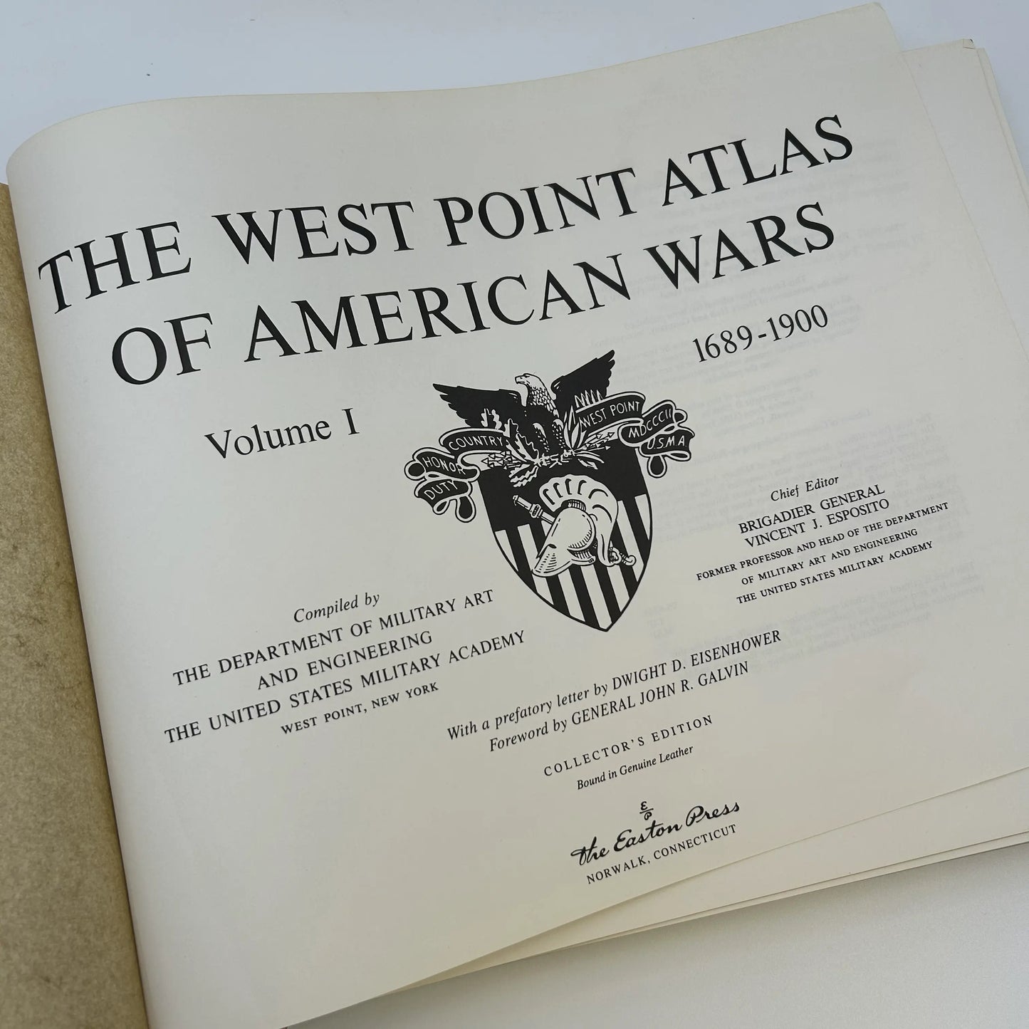 "The West Point Atlas of American Wars: Vol 1. 1689 - 1900" by Brig. Gen. Vincent J. Esposito — Leather-bound, gilt-edged Easton Press edition