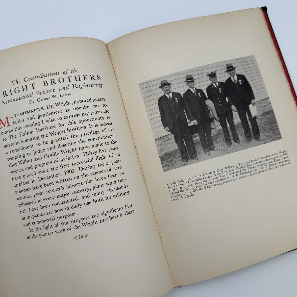 Dedication of the Wright Brothers Shop with first flight photo made fro m original negative
