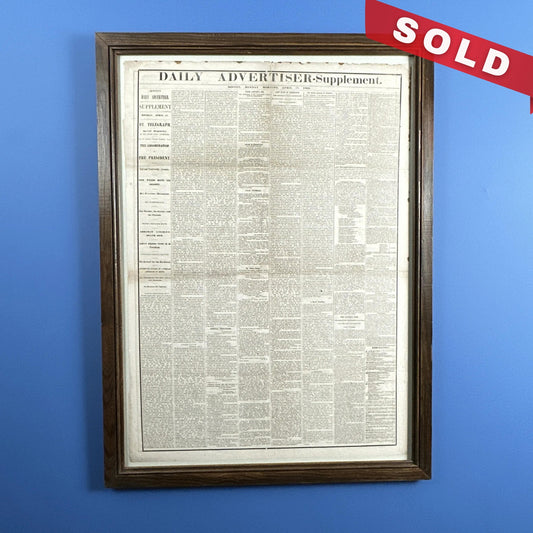 Framed April 17, 1865 newspaper reporting Lincoln's Assassination and Death