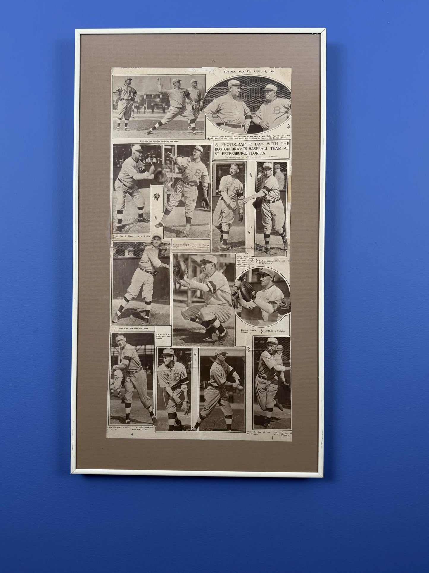 1924 Boston Braves Spring Training — April 6, 1924 newspaper account — Framed