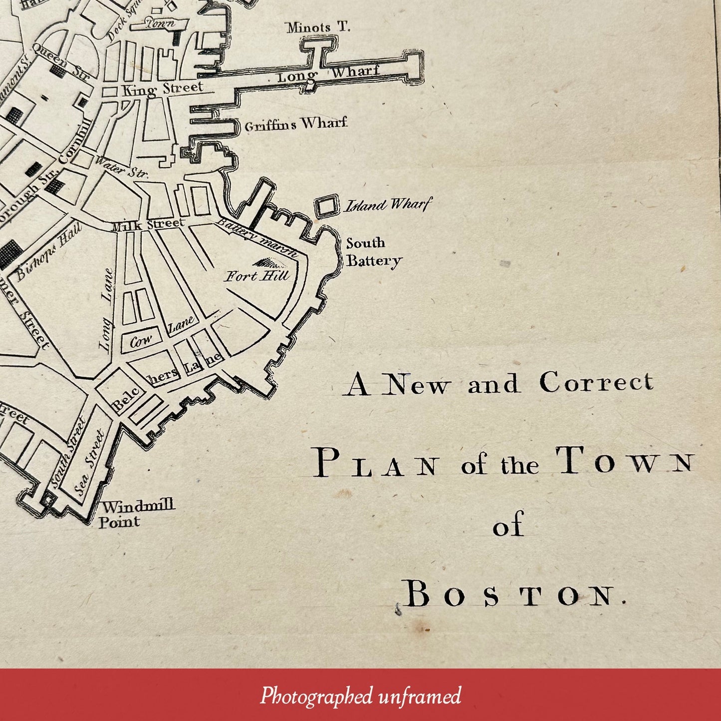 Close-up map title of 'A New and Correct Plan of the Town of Boston' from the 'Gentleman's Magazine' — October 1775 — from The History List Store.