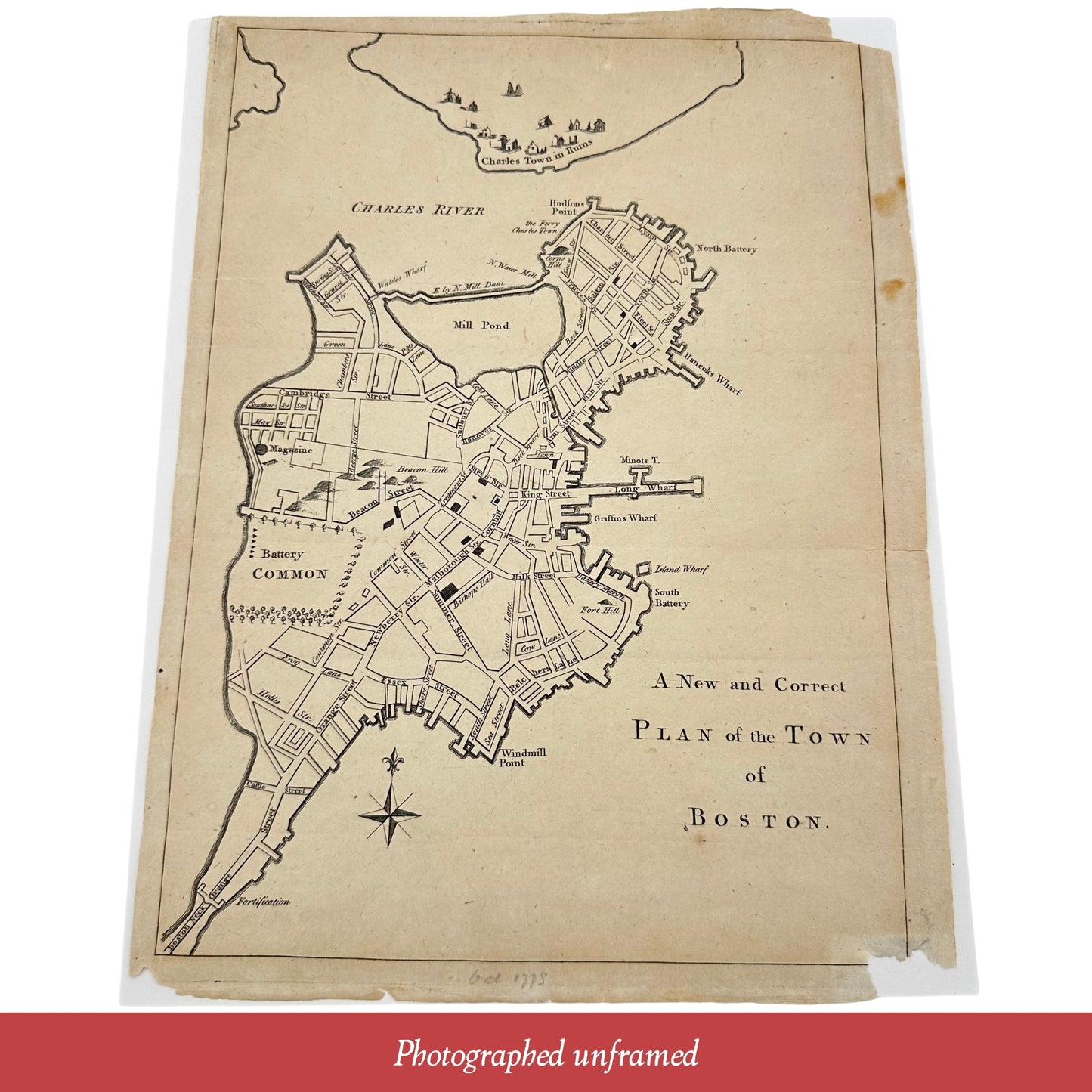 Photographed unframed, 'A New and Correct Plan of the Town of Boston' from the 'Gentleman's Magazine' — October 1775 — from The History List Store.