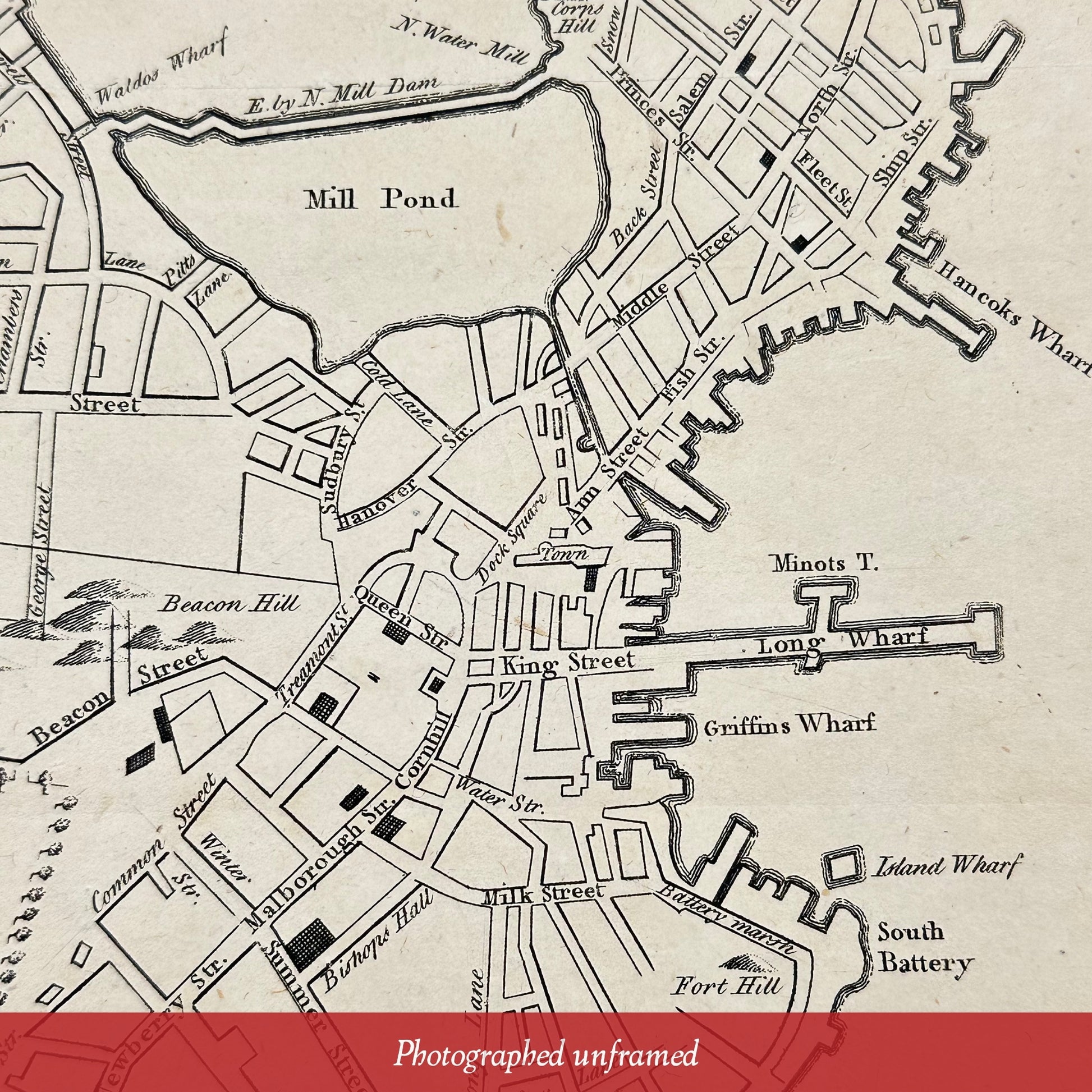 Long wharf in the photographed unframed map, 'A New and Correct Plan of the Town of Boston' from the 'Gentleman's Magazine' — October 1775 - from The History List Store.