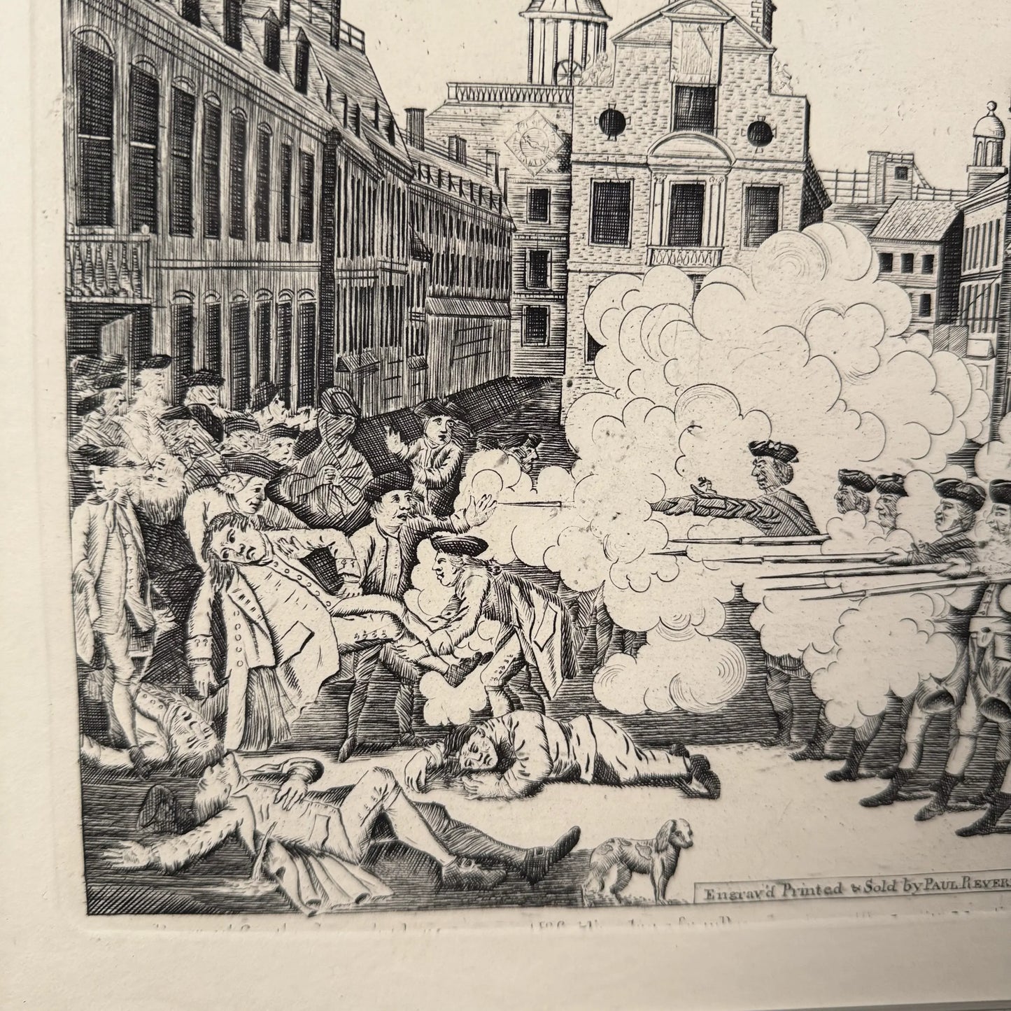 Boston Massacre print made from Revere's original plate — Black frame with silver accent