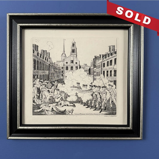 Boston Massacre print made from Revere's original plate — Black frame with silver accent