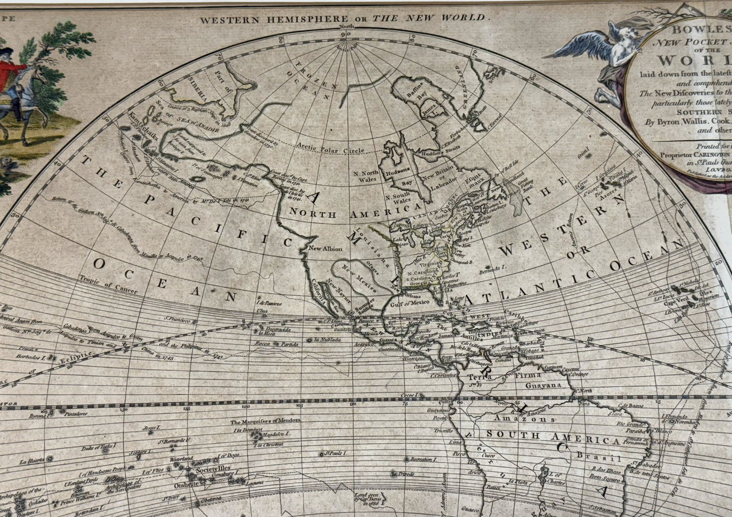 1780 "Bowles's New Pocket Map of the World" Double-page engraved map