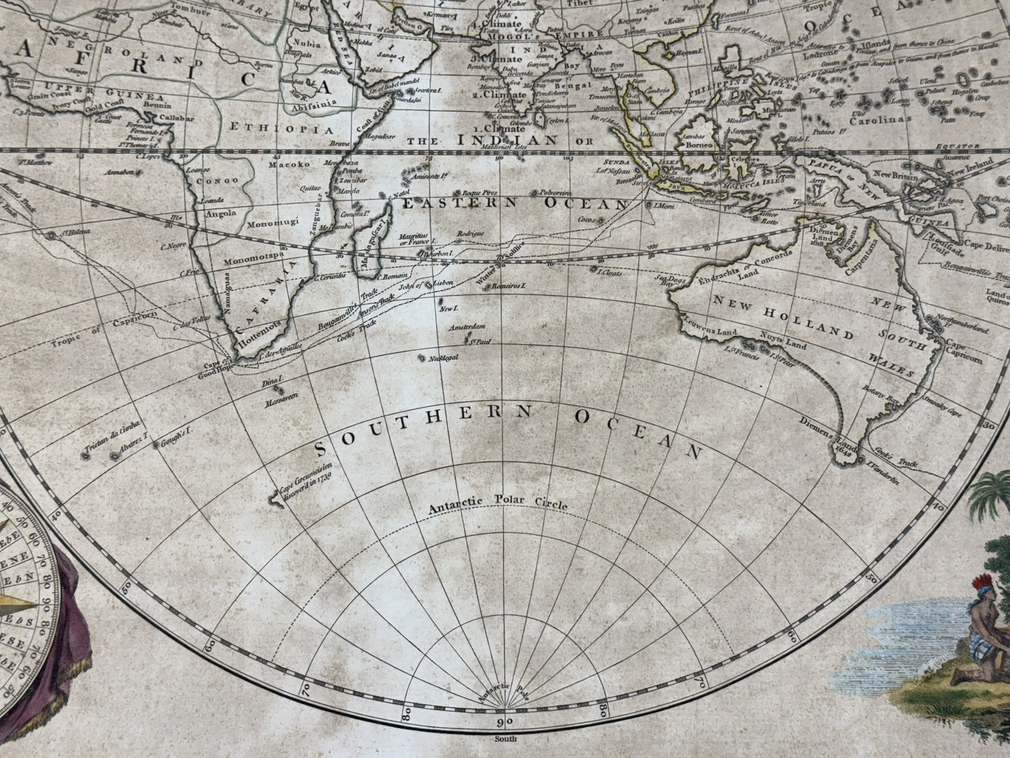 1780 "Bowles's New Pocket Map of the World" Double-page engraved map