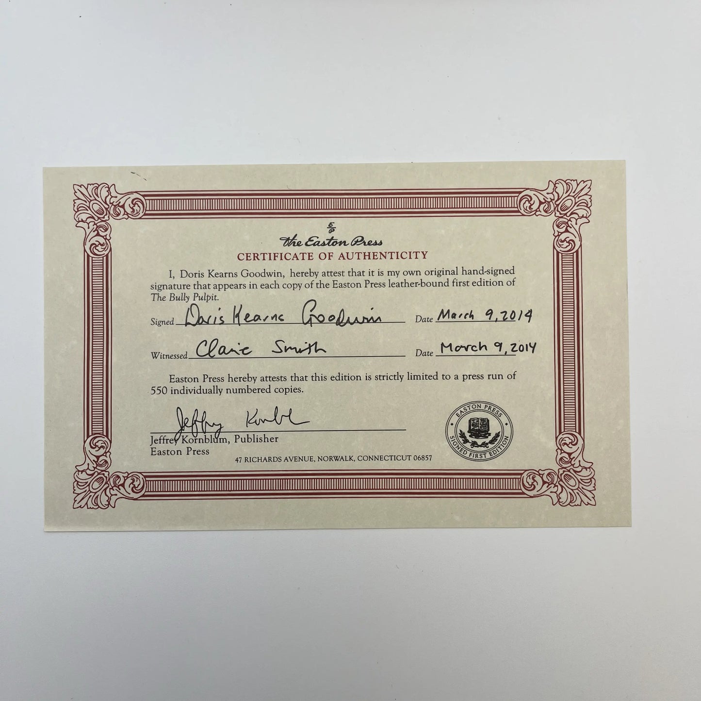 "The Bully Pulpit" Signed by Doris Kearns Goodwin — Leather-bound, gilt edged