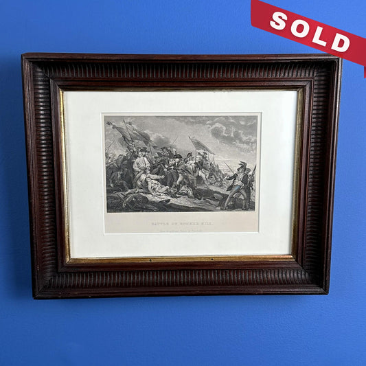 Battle of Bunker Hill Engraving of John Trumbull's famous painting - c. 1869 - In an antique frame