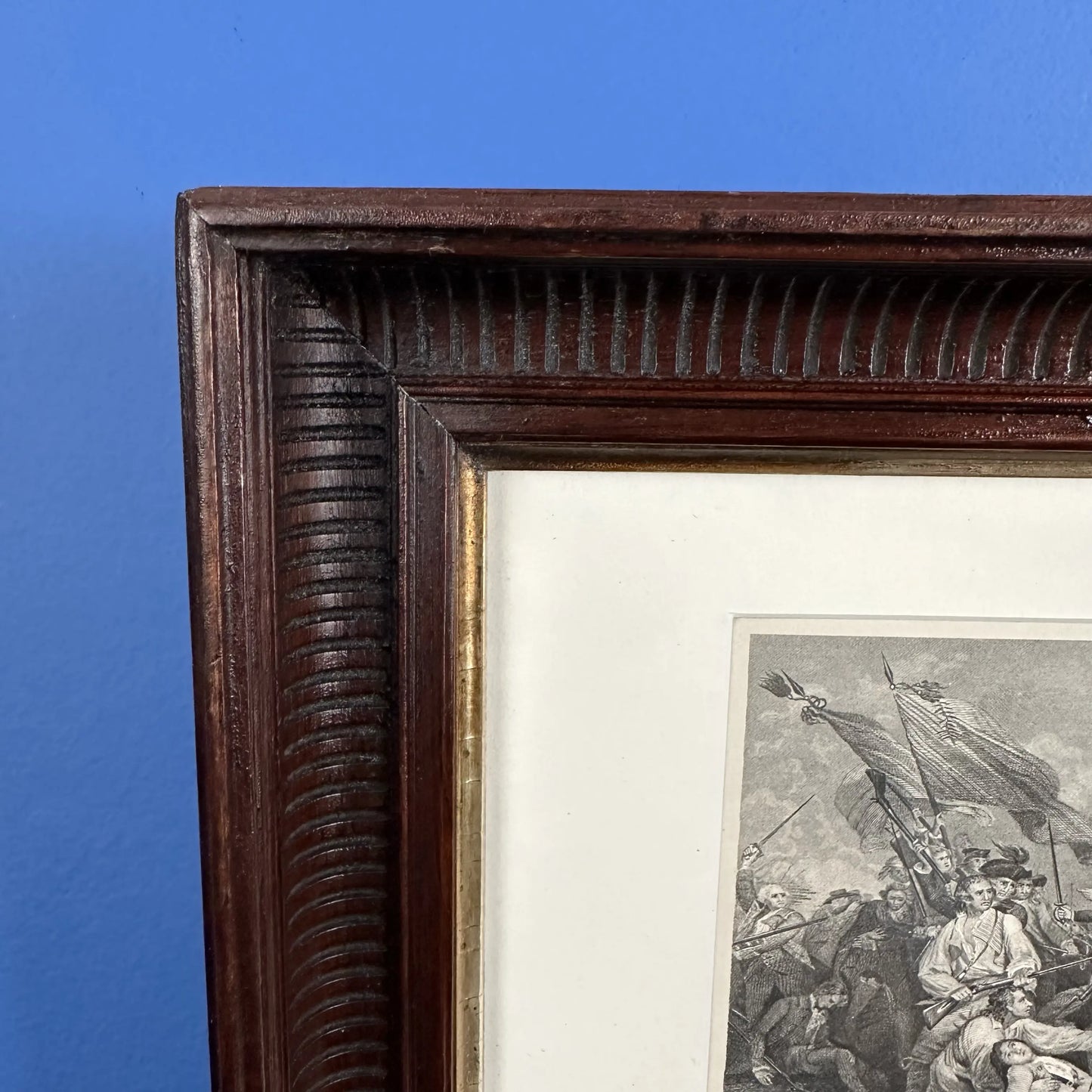 Battle of Bunker Hill Engraving of John Trumbull's famous painting - c. 1869 - In an antique frame