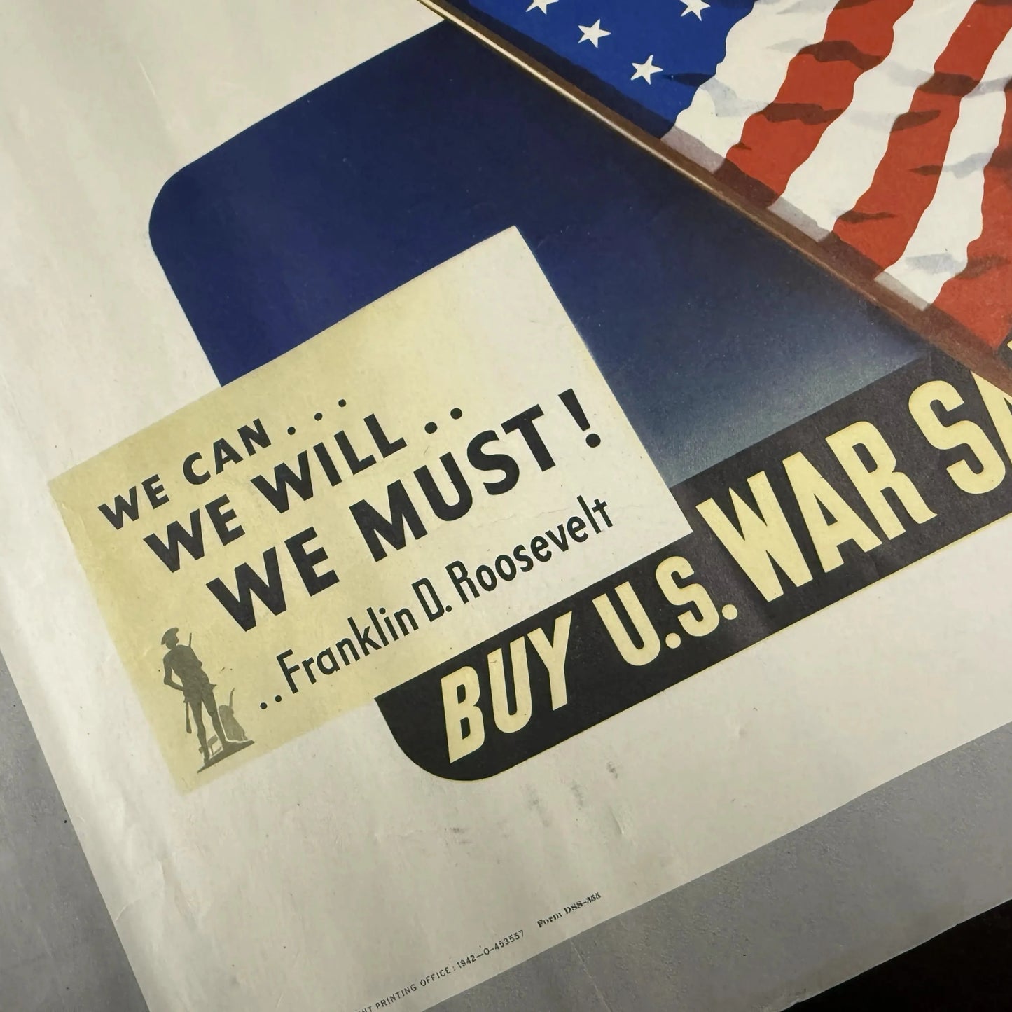Original 1942 War Bond Poster — "We Can, We Will, We Must" —  Buy U.S. War Savings Bonds & Stamps Now