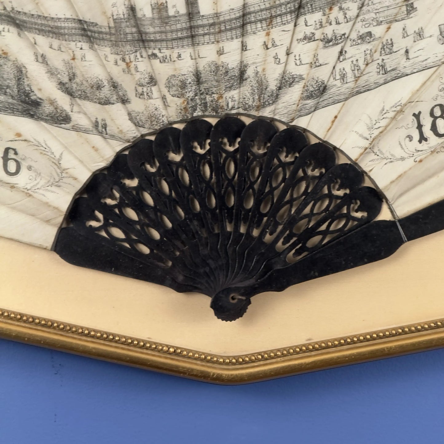 1876 Centennial Exposition Souvenir Fan — Framed in a gold custom display case
