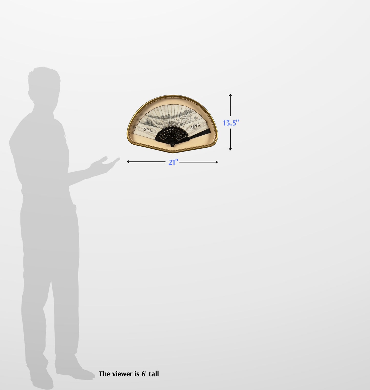 1876 Centennial Exposition Souvenir Fan — Framed in a gold custom display case