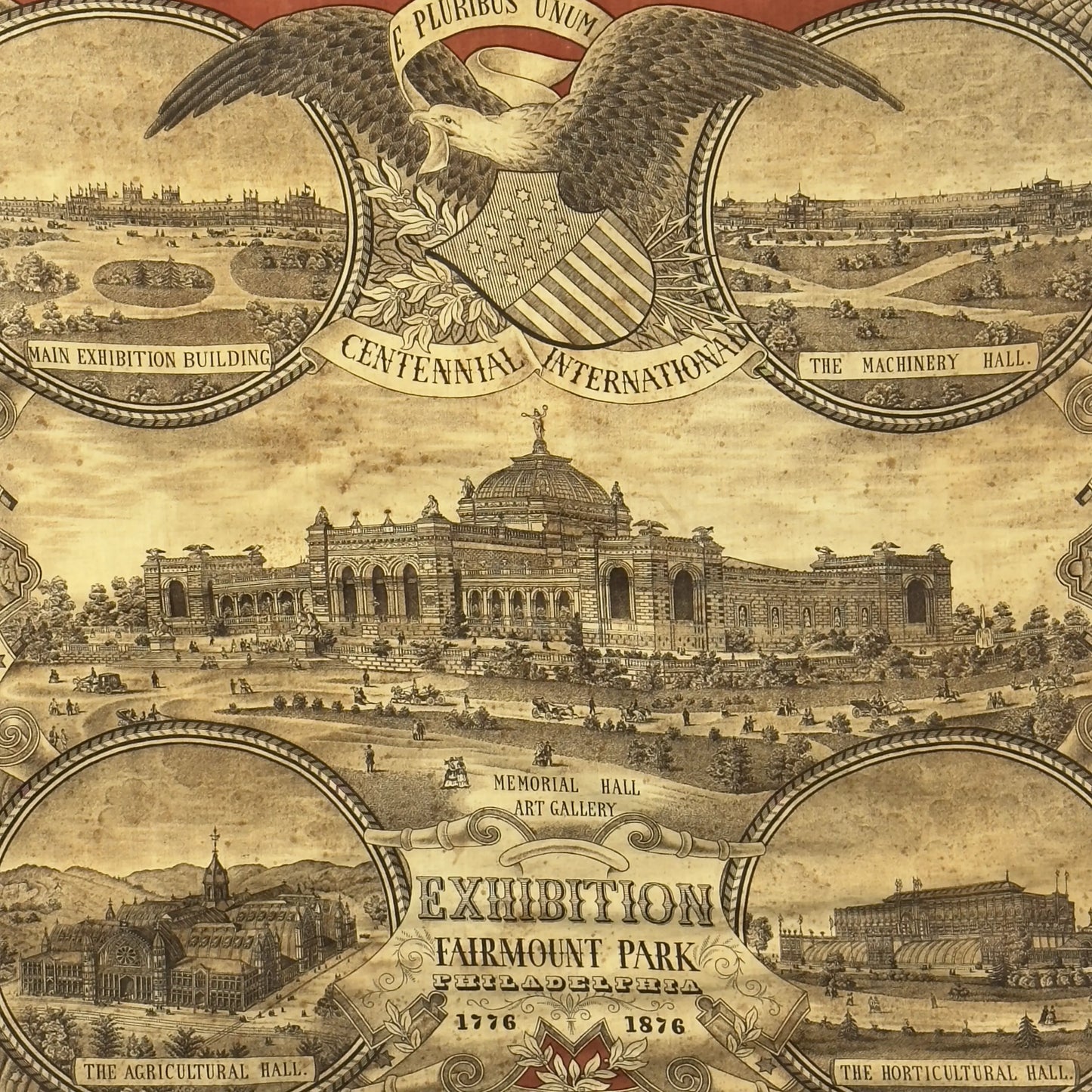 1876 Centennial International Exhibition printed cloth — Framed or unframed