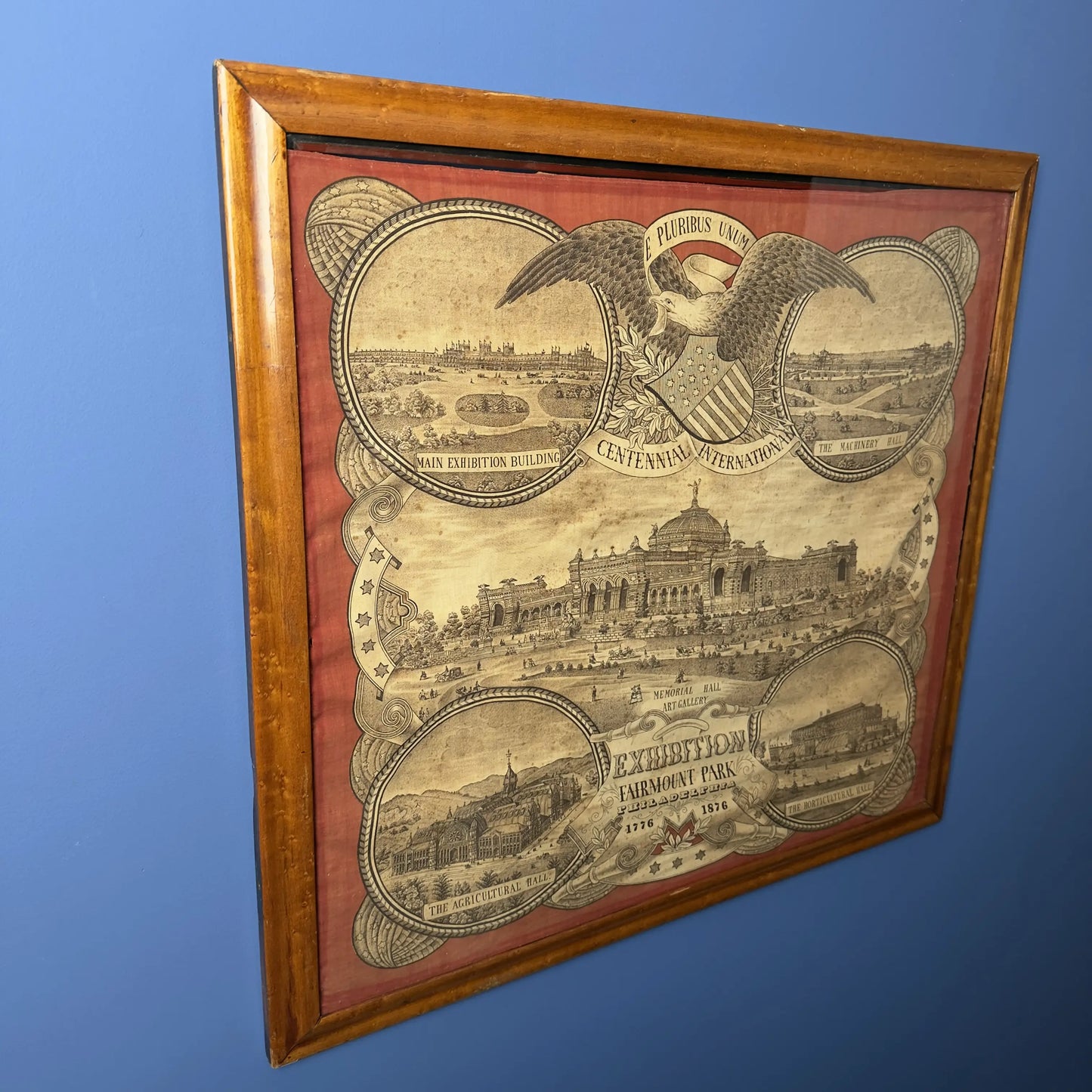 1876 Centennial International Exhibition printed cloth — Framed or unframed