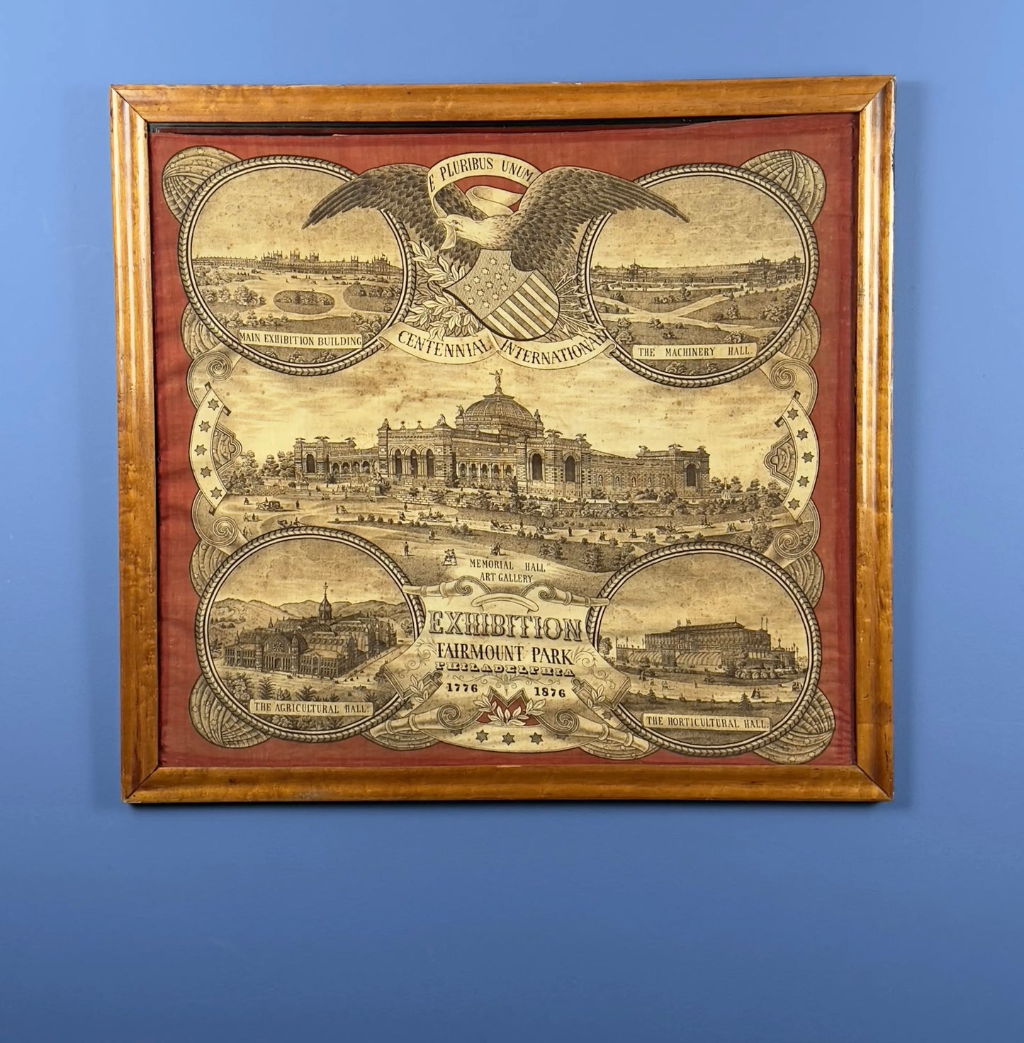 1876 Centennial International Exhibition printed cloth — Framed or unframed