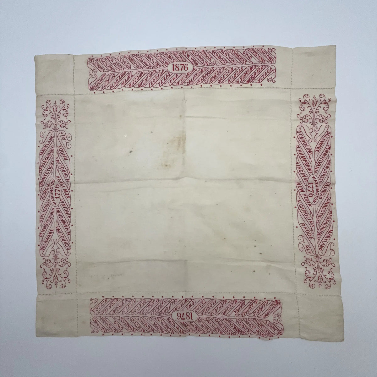 Centennial Handkerchief — With the states in 1776 and 1876 printed around the edge