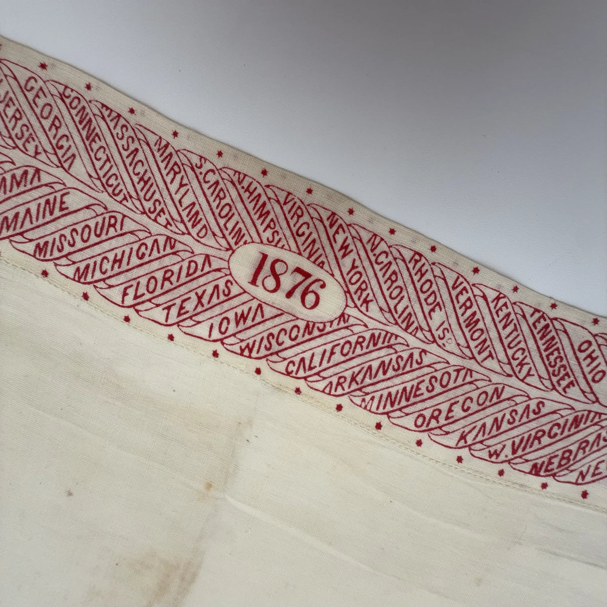 Centennial Handkerchief — With the states in 1776 and 1876 printed around the edge