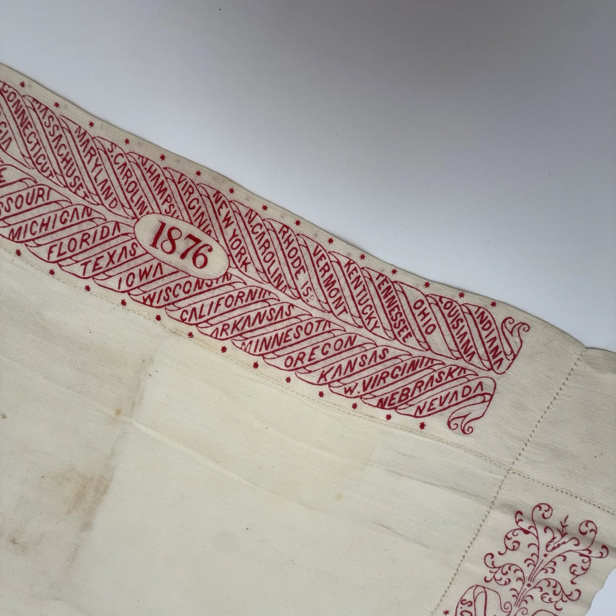 Centennial Handkerchief — With the states in 1776 and 1876 printed around the edge