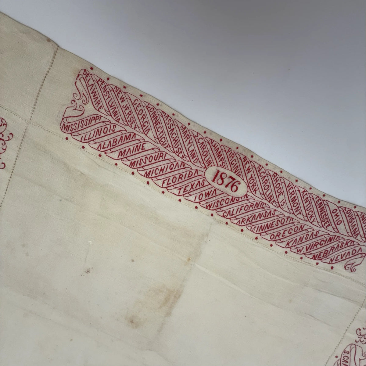 Centennial Handkerchief — With the states in 1776 and 1876 printed around the edge