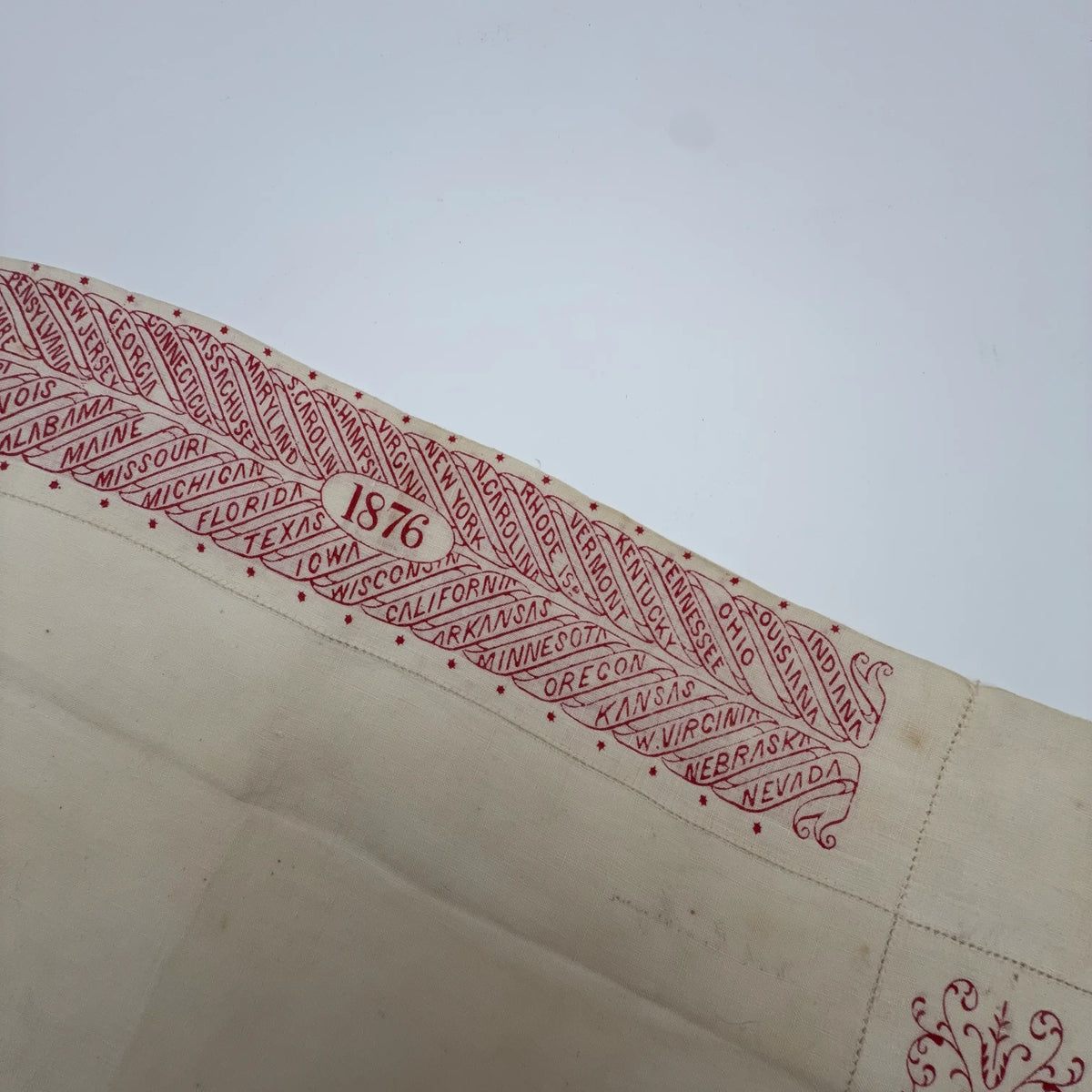 Centennial Handkerchief — With the states in 1776 and 1876 printed around the edge