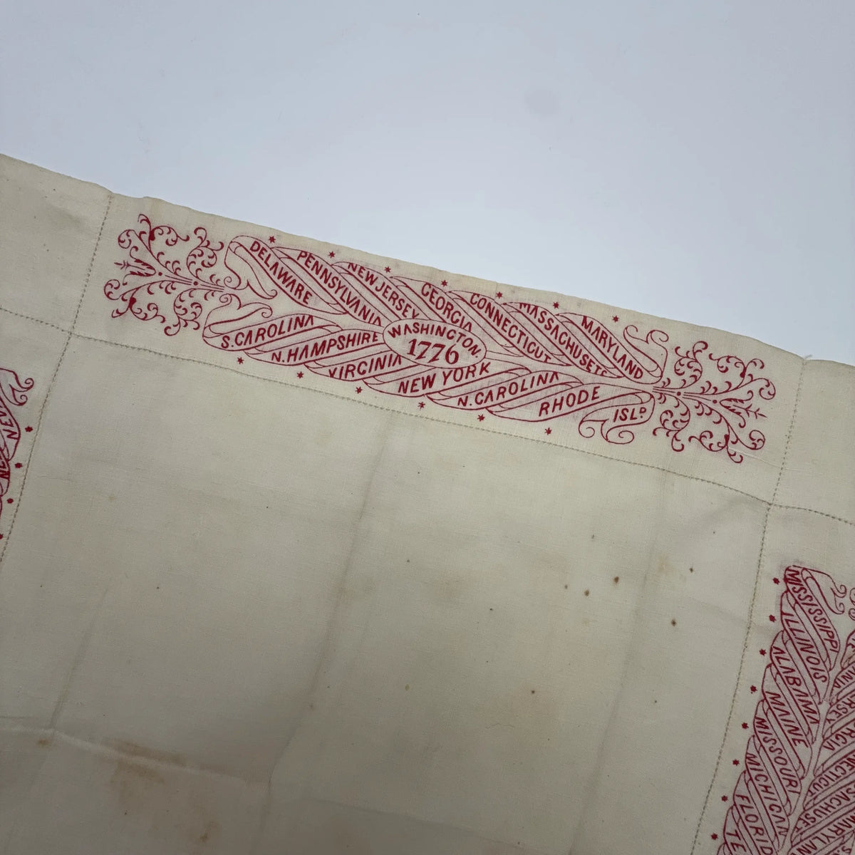 Centennial Handkerchief — With the states in 1776 and 1876 printed around the edge