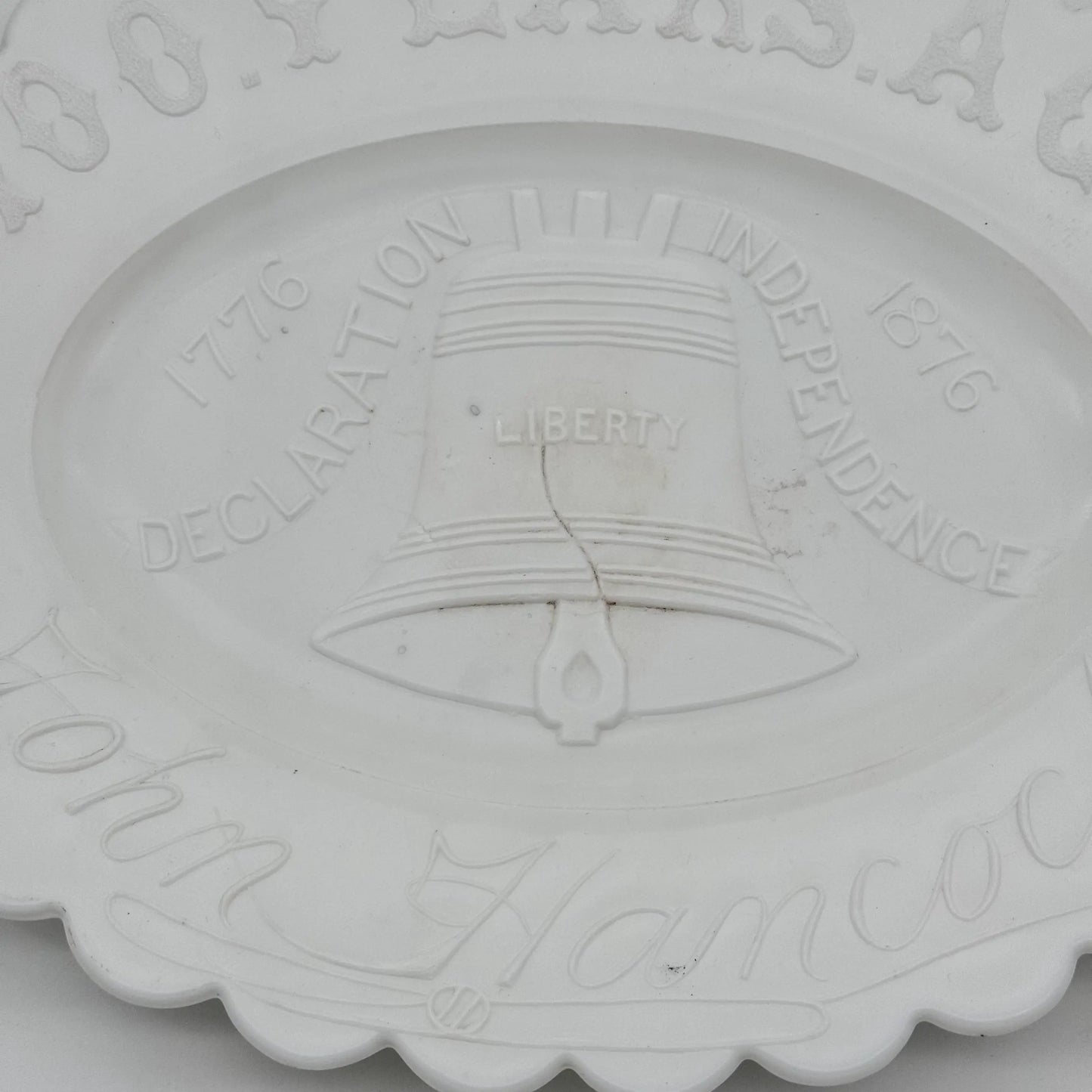 US Centennial Liberty Bell Milk Glass Small Platter — 1876