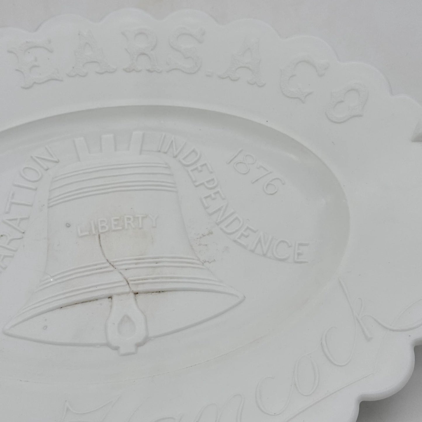 US Centennial Liberty Bell Milk Glass Small Platter — 1876