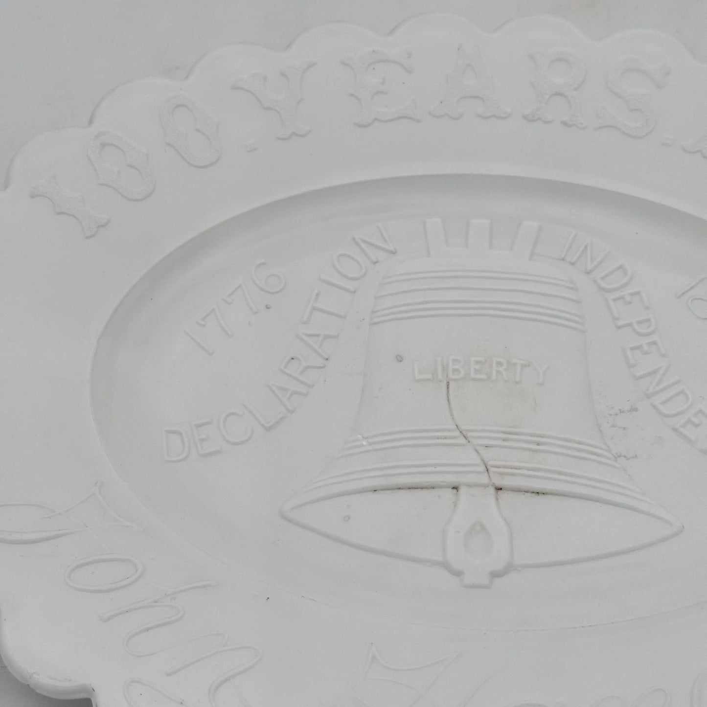 US Centennial Liberty Bell Milk Glass Small Platter — 1876