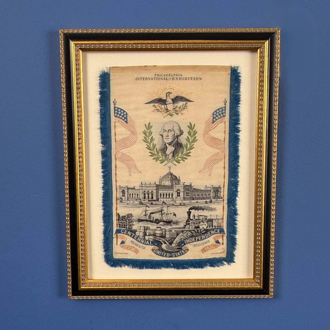 Large 1876 Centennial Exposition Stevengraph with George Washington — Framed