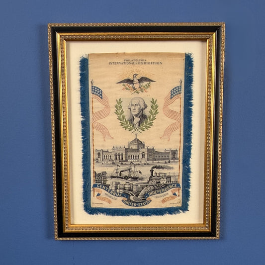 Large 1876 Centennial Exposition Stevengraph with George Washington — Framed