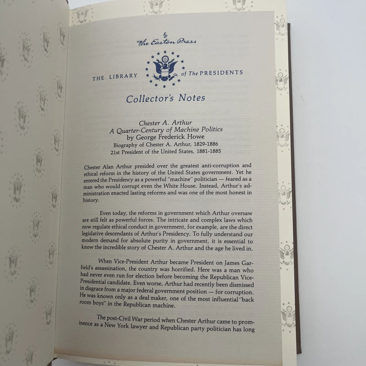 "Chester A. Arthur: A Quarter-Century of Machine Politics" by George Frederick Howe - Leather-bound, gilt-edged Easton Press edition