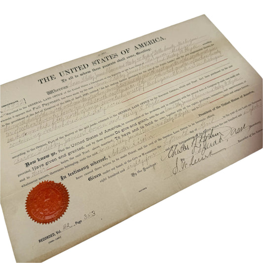 Land Grant signed by President Chester A. Arthur — April 15, 1884