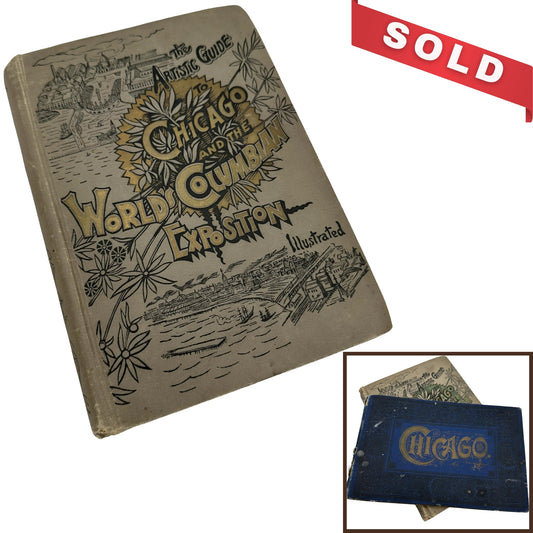 1893 "Artistic Guide to Chicago and the World's Columbian Exposition" with smaller blue book with images of Chicago