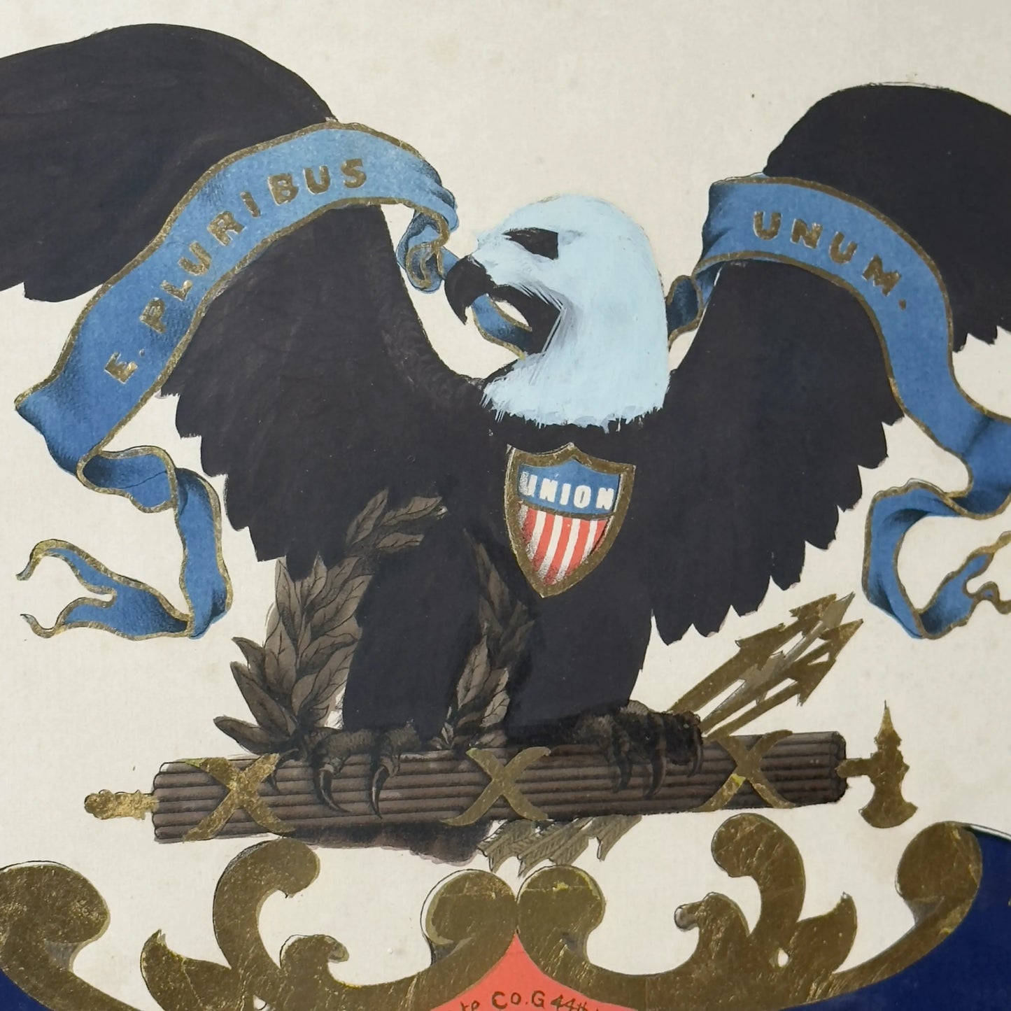 Civil War Escutcheon — Framed — Walton Landor Raymond — 44th Massachusetts Volunteer Militia and the 1st Mass. Cav.