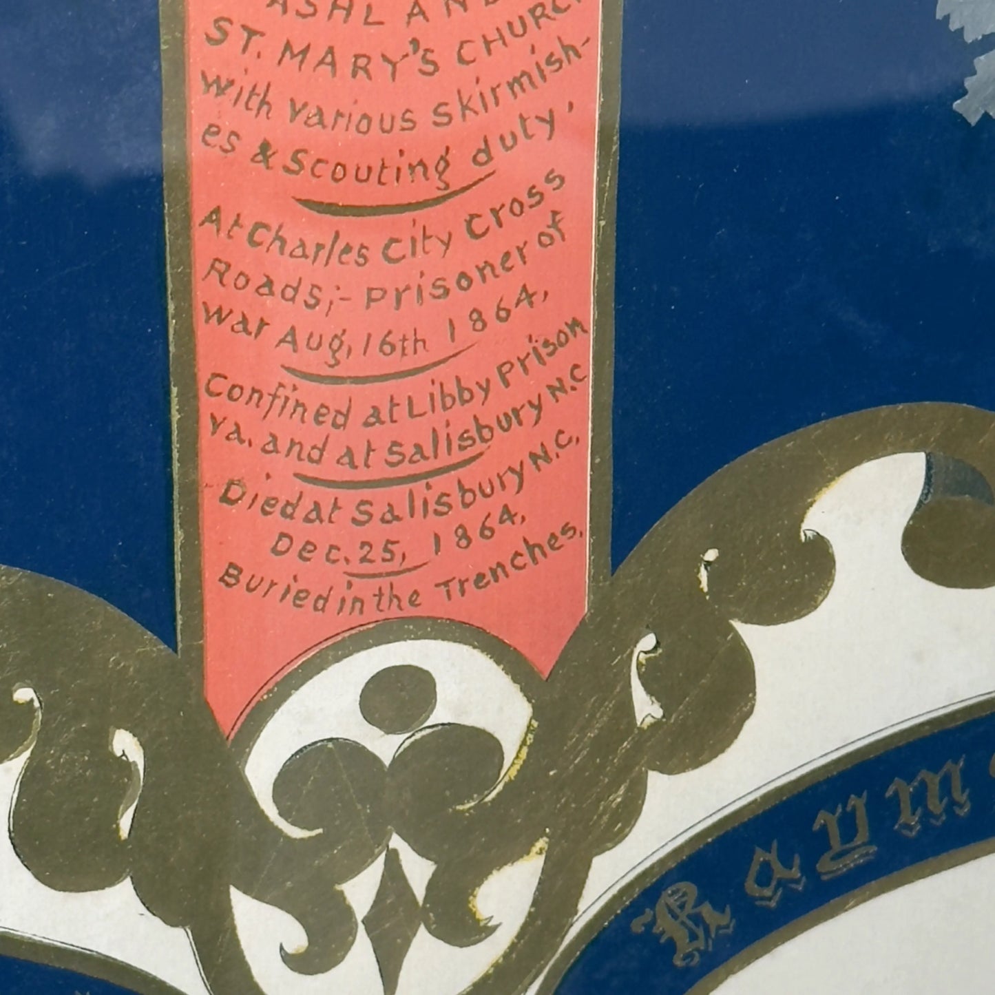 Civil War Escutcheon — Framed — Walton Landor Raymond — 44th Massachusetts Volunteer Militia and the 1st Mass. Cav.