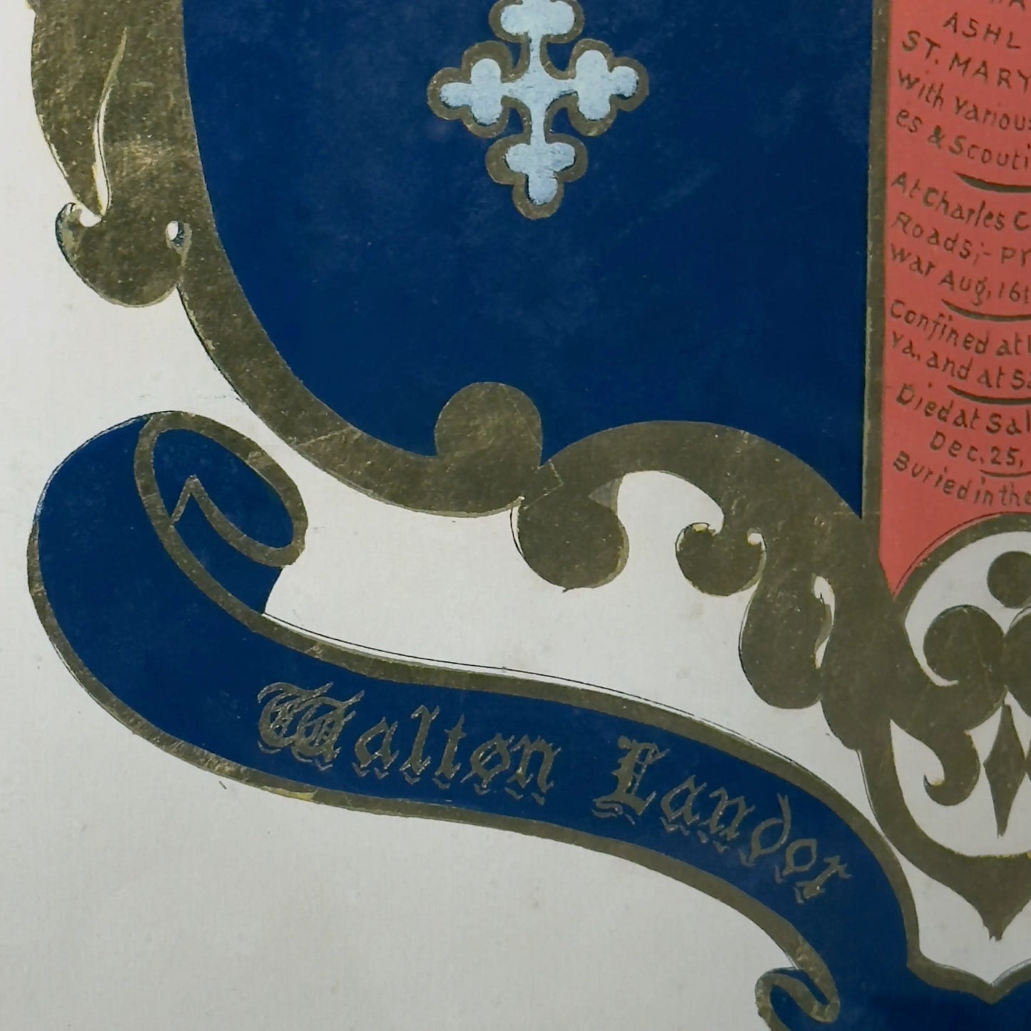 Civil War Escutcheon — Framed — Walton Landor Raymond — 44th Massachusetts Volunteer Militia and the 1st Mass. Cav.