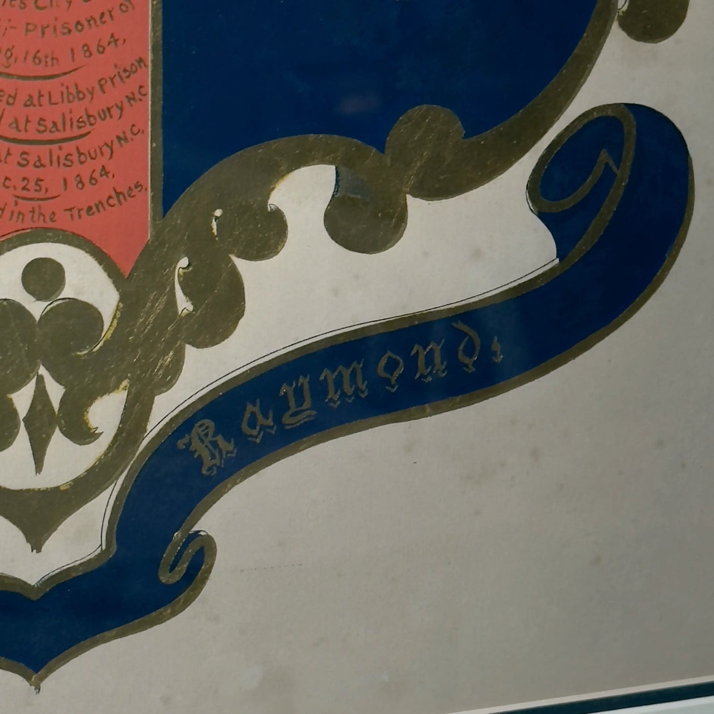 Civil War Escutcheon — Framed — Walton Landor Raymond — 44th Massachusetts Volunteer Militia and the 1st Mass. Cav.