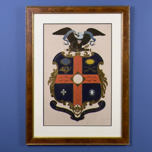 Civil War Escutcheon — Framed — Walton Landor Raymond — 44th Massachusetts Volunteer Militia and the 1st Mass. Cav.