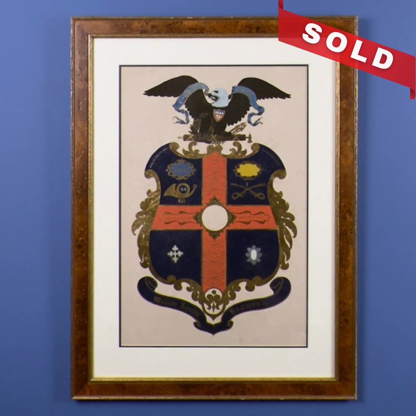 Civil War Escutcheon — Framed — Walton Landor Raymond — 44th Massachusetts Volunteer Militia and the 1st Mass. Cav.