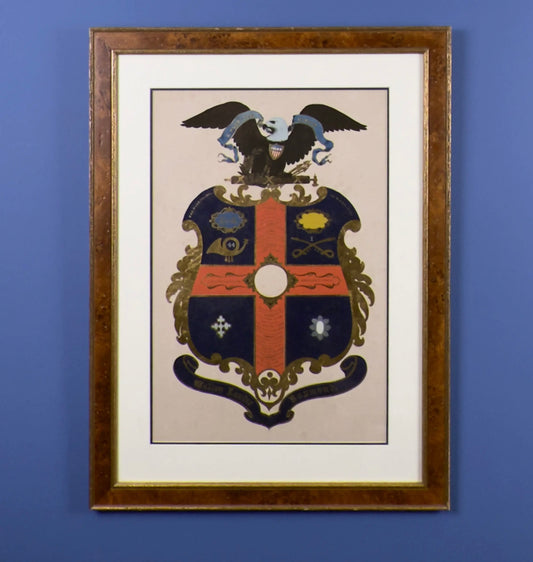 Civil War Escutcheon — Framed — Walton Landor Raymond — 44th Massachusetts Volunteer Militia and the 1st Mass. Cav.