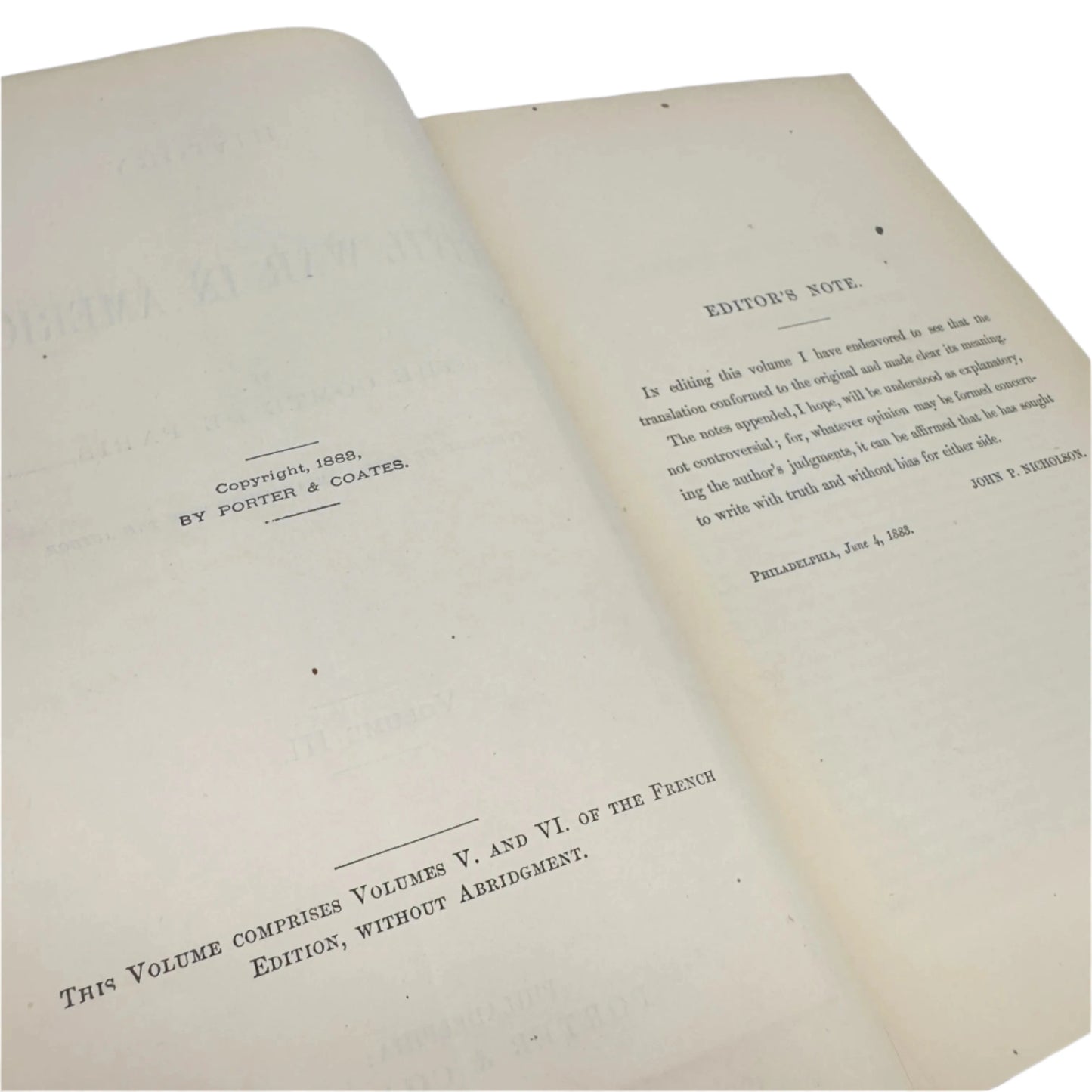 1875 "History of the Civil War in America" by Louis Philippe Albert, The Comte de Paris — Four volume set