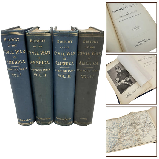 1875 "History of the Civil War in America" by Louis Philippe Albert, The Comte de Paris — Four volume set