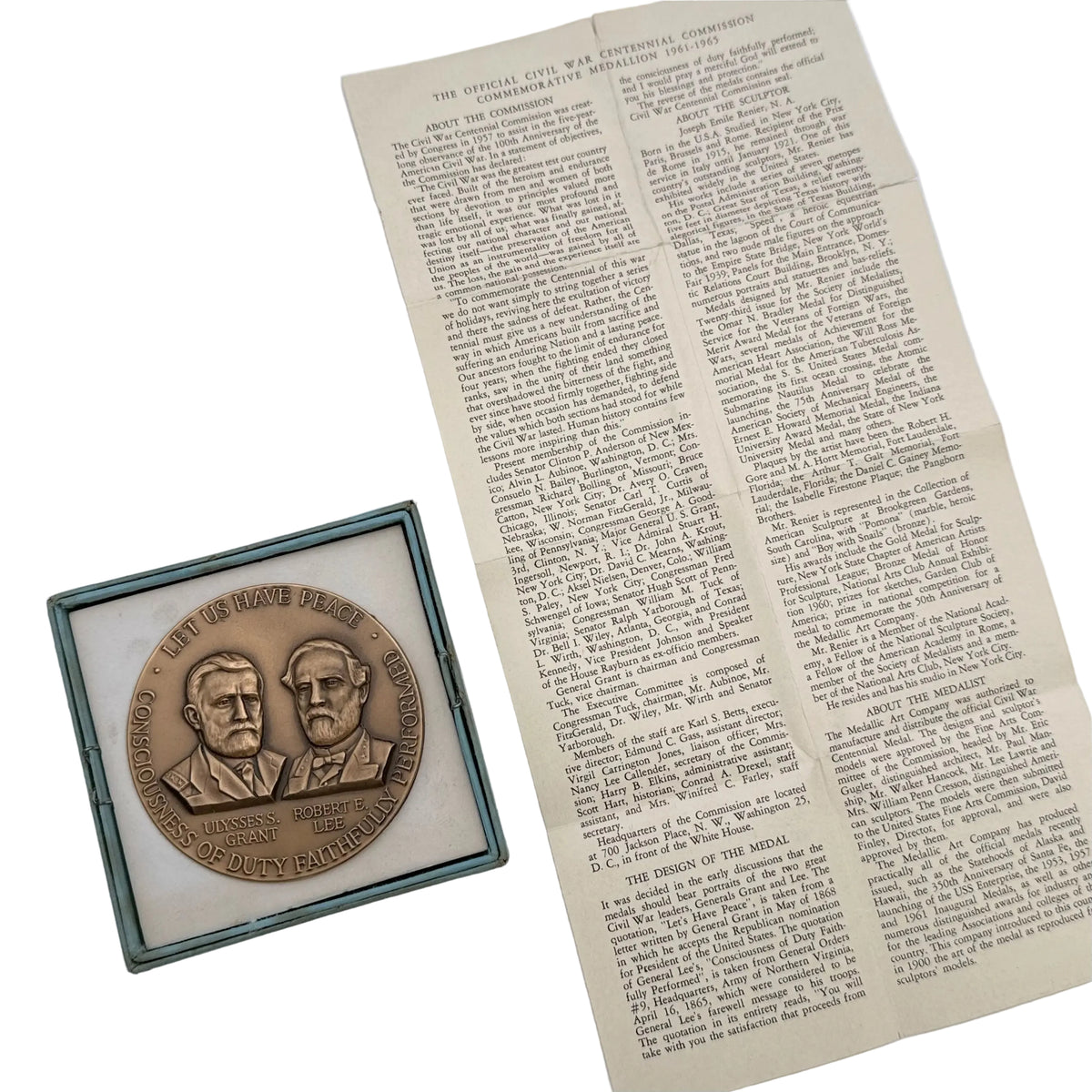 Civil War Centennial Bronze Medal with Ulysses Grant & Robert E. Lee from The History List Rare Finds
