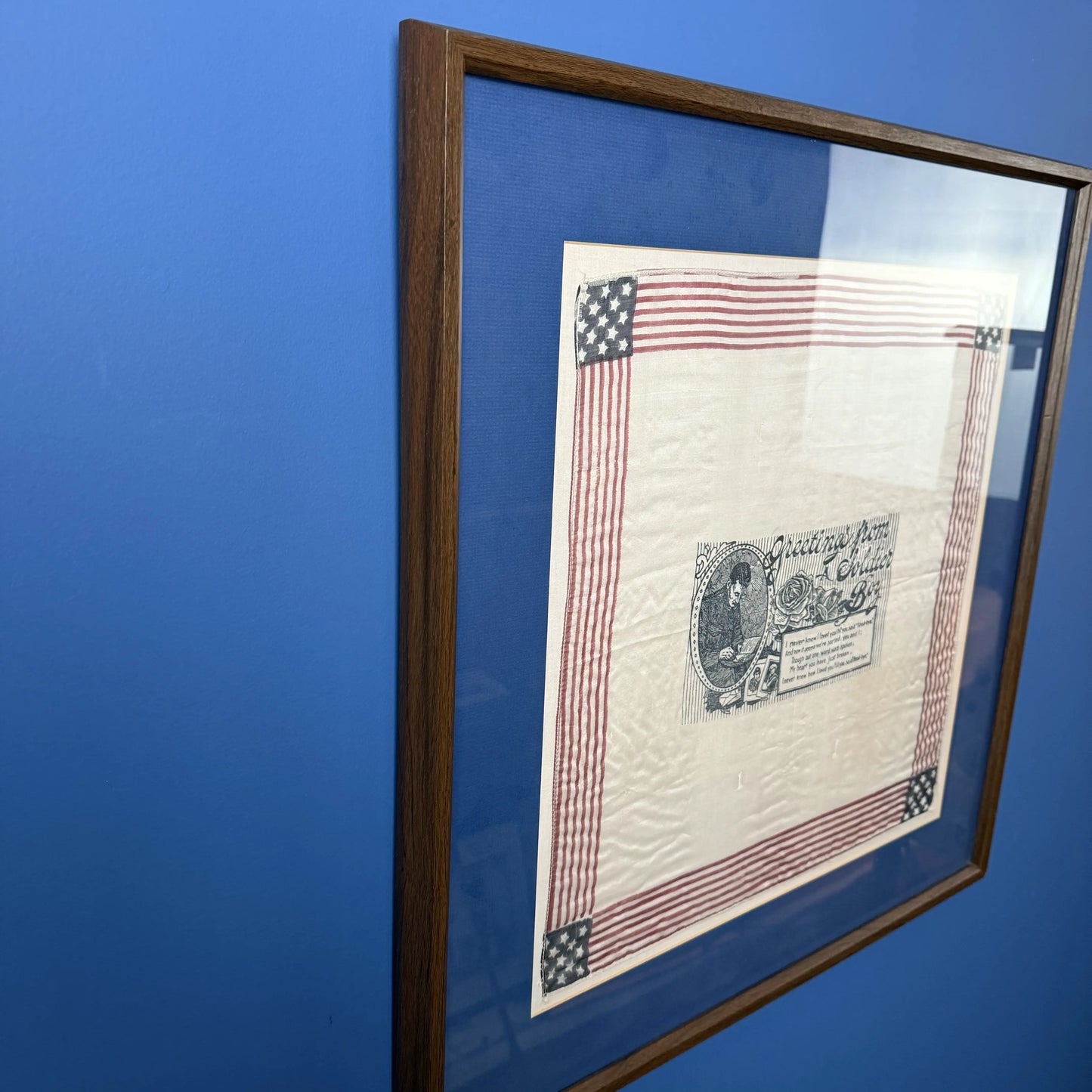 “Greetings from a Soldier Boy” — Framed WWI textile